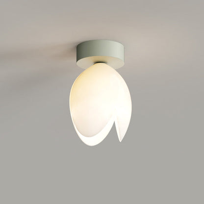 Contemporary Nordic Dome Tulip Flower Iron PE Lampshade LED Semi-Flush Mount Ceiling Light For Hallways