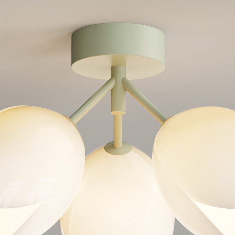 Contemporary Nordic Dome Tulip Flower Iron PE Lampshade LED Semi-Flush Mount Ceiling Light For Hallways
