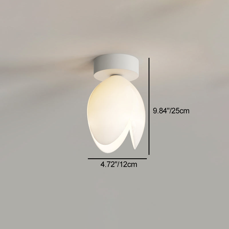 Contemporary Nordic Dome Tulip Flower Iron PE Lampshade LED Semi-Flush Mount Ceiling Light For Hallways