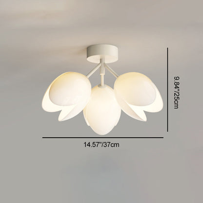 Contemporary Nordic Dome Tulip Flower Iron PE Lampshade LED Semi-Flush Mount Ceiling Light For Hallways