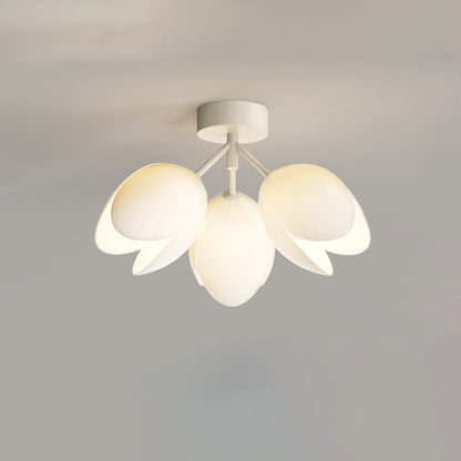 Contemporary Nordic Dome Tulip Flower Iron PE Lampshade LED Semi-Flush Mount Ceiling Light For Hallways