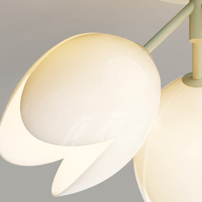 Contemporary Nordic Dome Tulip Flower Iron PE Lampshade LED Semi-Flush Mount Ceiling Light For Hallways