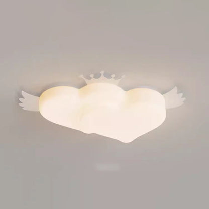 Contemporary Creative Heart Wings Crown PE Iron LED Flush Mount Ceiling Light For Bedroom