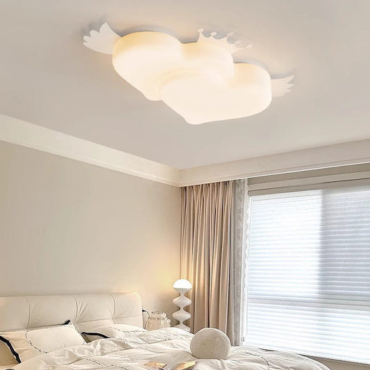 Contemporary Creative Heart Wings Crown PE Iron LED Flush Mount Ceiling Light For Bedroom