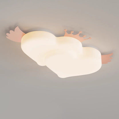 Contemporary Creative Heart Wings Crown PE Iron LED Flush Mount Ceiling Light For Bedroom