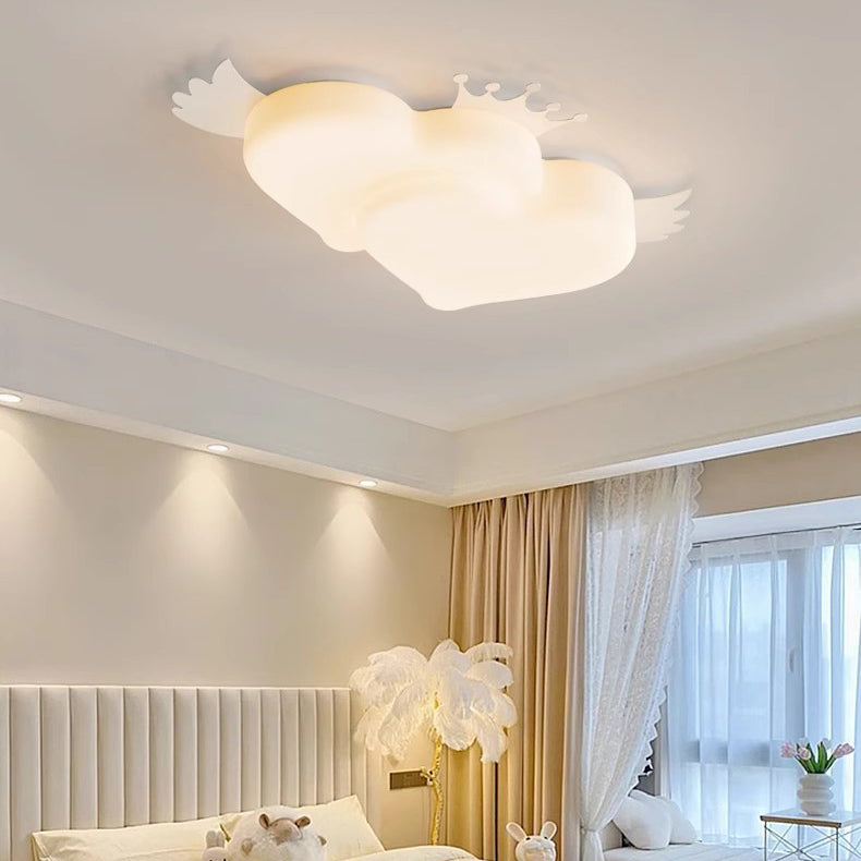 Contemporary Creative Heart Wings Crown PE Iron LED Flush Mount Ceiling Light For Bedroom