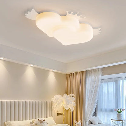 Contemporary Creative Heart Wings Crown PE Iron LED Flush Mount Ceiling Light For Bedroom