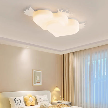 Contemporary Creative Heart Wings Crown PE Iron LED Flush Mount Ceiling Light For Bedroom