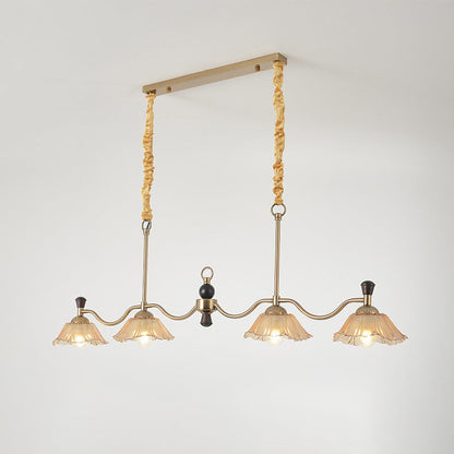 Traditional French Flower Iron Solid Wood Glass 4 - Light Chandelier Island Light For Dining Room