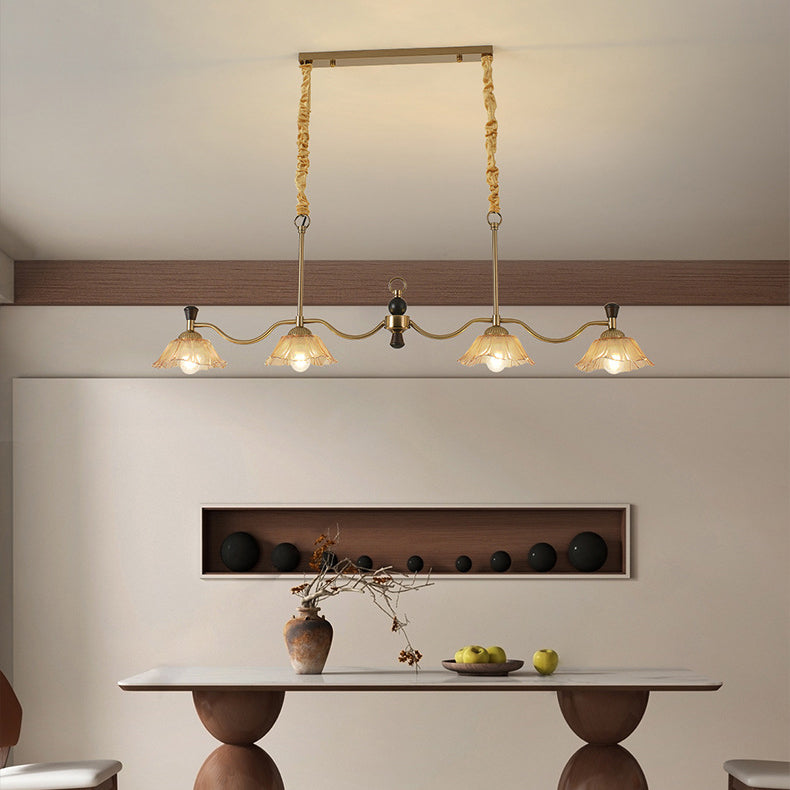 Traditional French Flower Iron Solid Wood Glass 4 - Light Chandelier Island Light For Dining Room
