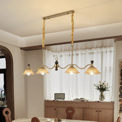 Traditional French Flower Iron Solid Wood Glass 4 - Light Chandelier Island Light For Dining Room