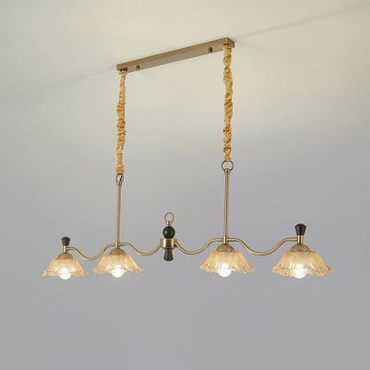 Traditional French Flower Iron Solid Wood Glass 4 - Light Chandelier Island Light For Dining Room