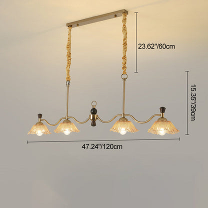 Traditional French Flower Iron Solid Wood Glass 4 - Light Chandelier Island Light For Dining Room