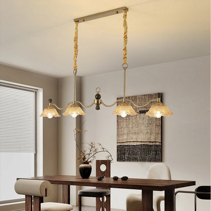 Traditional French Flower Iron Solid Wood Glass 4 - Light Chandelier Island Light For Dining Room