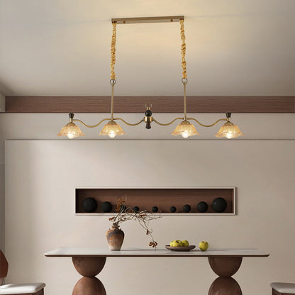 Traditional French Flower Iron Solid Wood Glass 4 - Light Chandelier Island Light For Dining Room