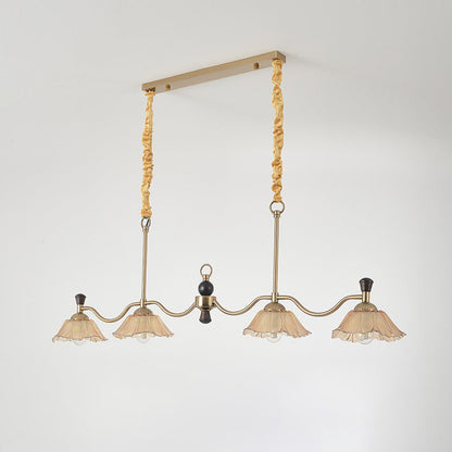Traditional French Flower Iron Solid Wood Glass 4 - Light Chandelier Island Light For Dining Room