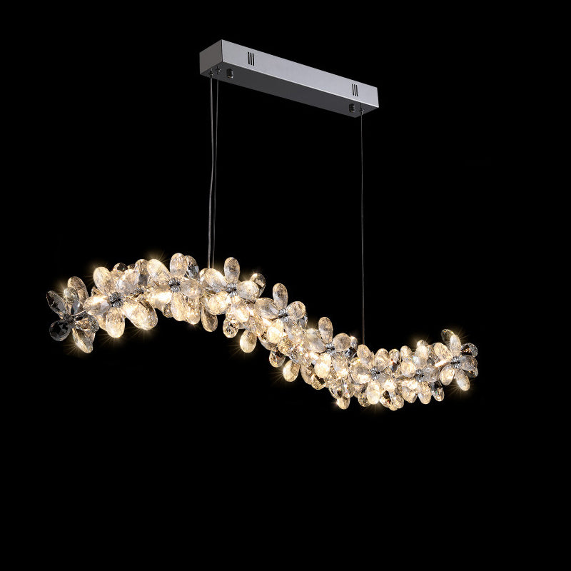 Contemporary Nordic Curve Flowers Crystal Hardware LED Chandelier Island Light For Dining Room