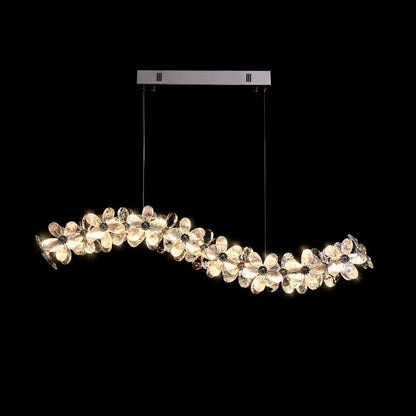 Contemporary Nordic Curve Flowers Crystal Hardware LED Chandelier Island Light For Dining Room