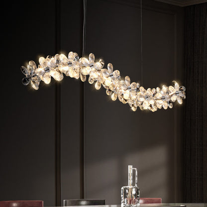 Contemporary Nordic Curve Flowers Crystal Hardware LED Chandelier Island Light For Dining Room
