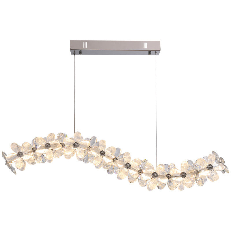 Contemporary Nordic Curve Flowers Crystal Hardware LED Chandelier Island Light For Dining Room
