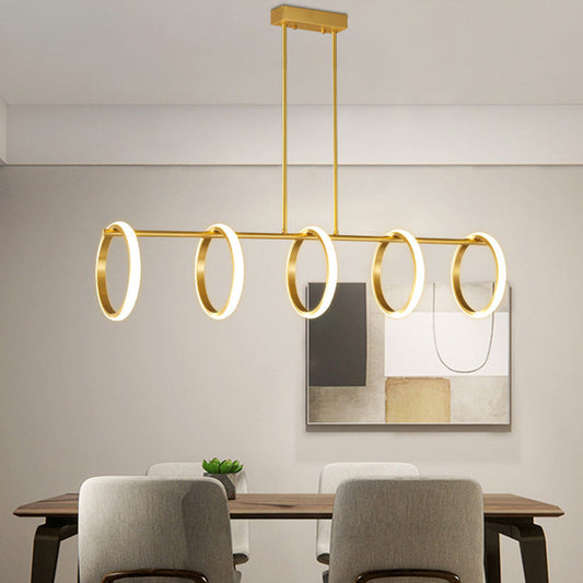 Contemporary Scandinavian Straight Line Circle Copper Silicone LED Chandelier Island Light For Dining Room