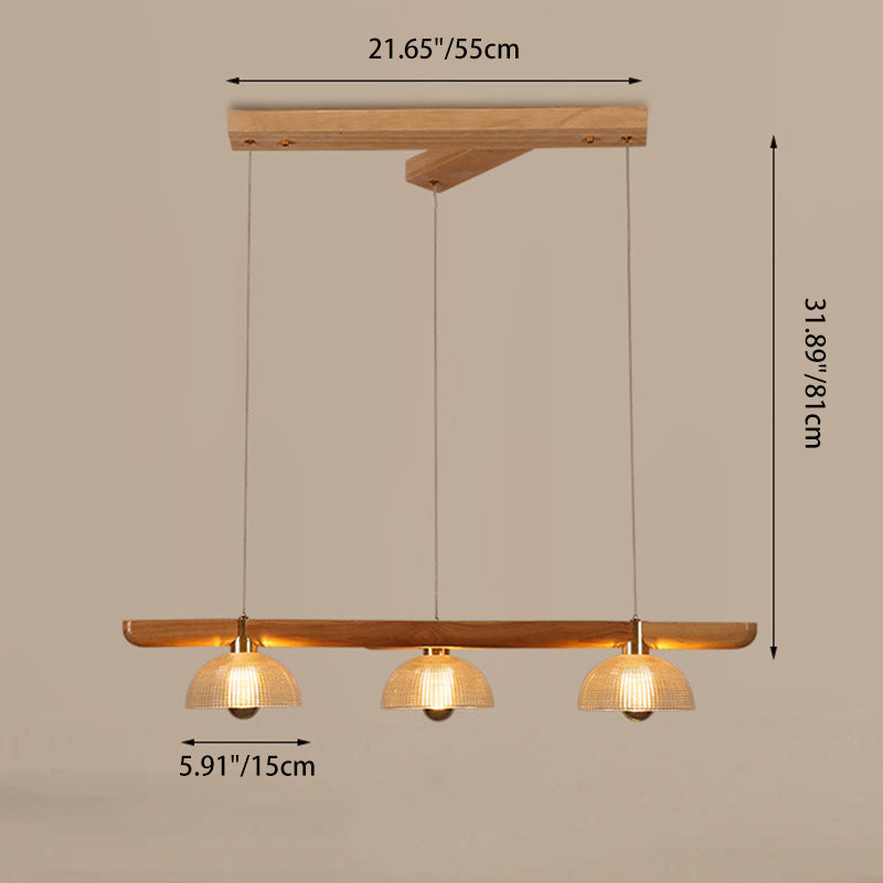 Traditional Japanese Semicircle Solid Wood Glass 3 - Light Chandelier For Dining Room