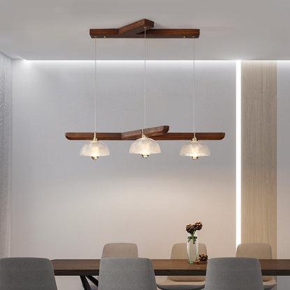 Traditional Japanese Semicircle Solid Wood Glass 3 - Light Chandelier For Dining Room
