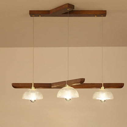 Traditional Japanese Semicircle Solid Wood Glass 3 - Light Chandelier For Dining Room