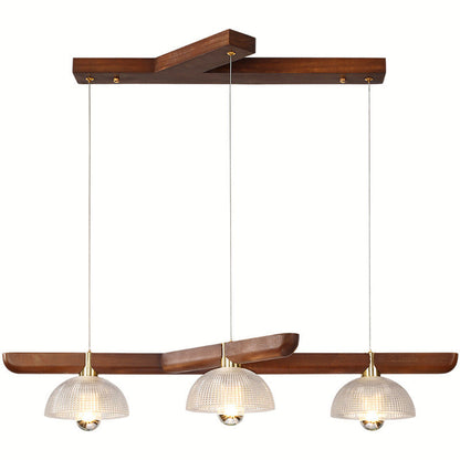 Traditional Japanese Semicircle Solid Wood Glass 3 - Light Chandelier For Dining Room