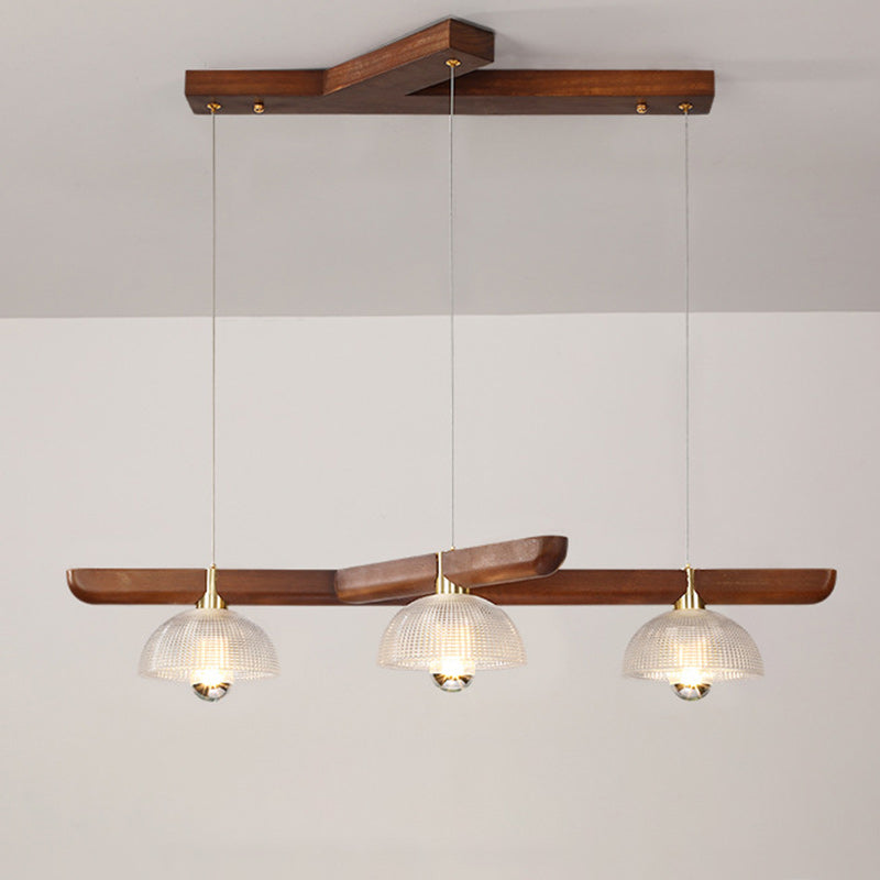 Traditional Japanese Semicircle Solid Wood Glass 3 - Light Chandelier For Dining Room