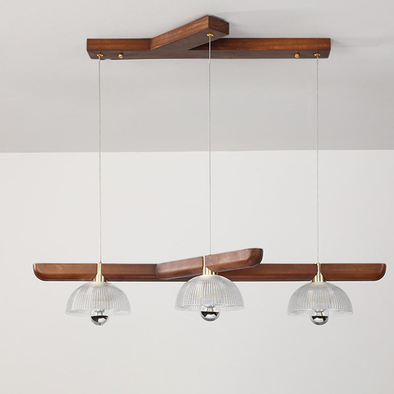 Traditional Japanese Semicircle Solid Wood Glass 3 - Light Chandelier For Dining Room