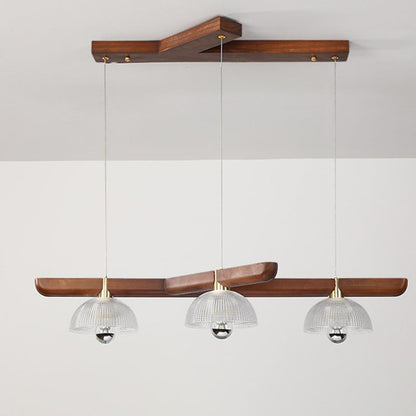 Traditional Japanese Semicircle Solid Wood Glass 3 - Light Chandelier For Dining Room