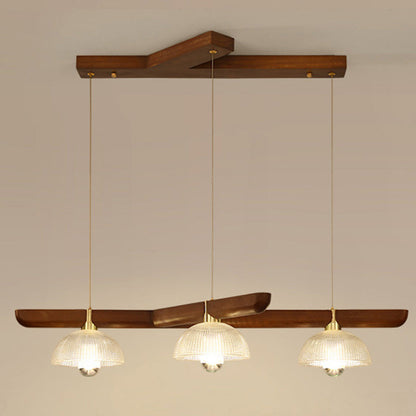 Traditional Japanese Semicircle Solid Wood Glass 3 - Light Chandelier For Dining Room