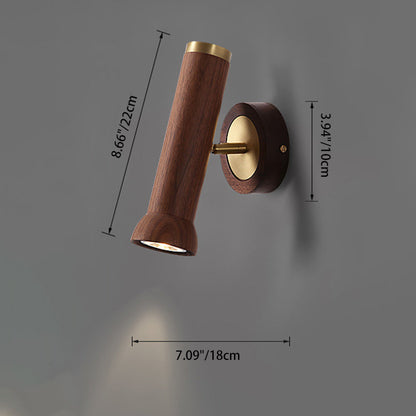 Traditional Japanese Cylindrical Flashlight Shape Copper Walnut Lampshade 1 - Light Wall Sconce Lamp For Living Room