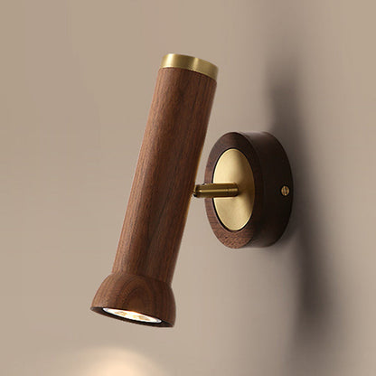 Traditional Japanese Cylindrical Flashlight Shape Copper Walnut Lampshade 1 - Light Wall Sconce Lamp For Living Room
