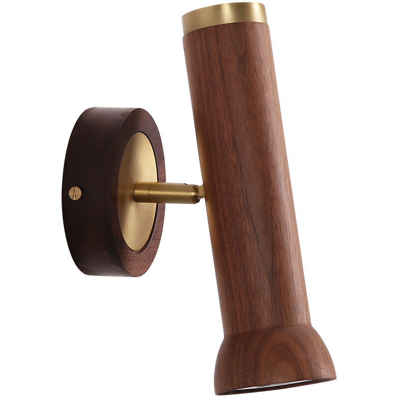 Traditional Japanese Cylindrical Flashlight Shape Copper Walnut Lampshade 1 - Light Wall Sconce Lamp For Living Room
