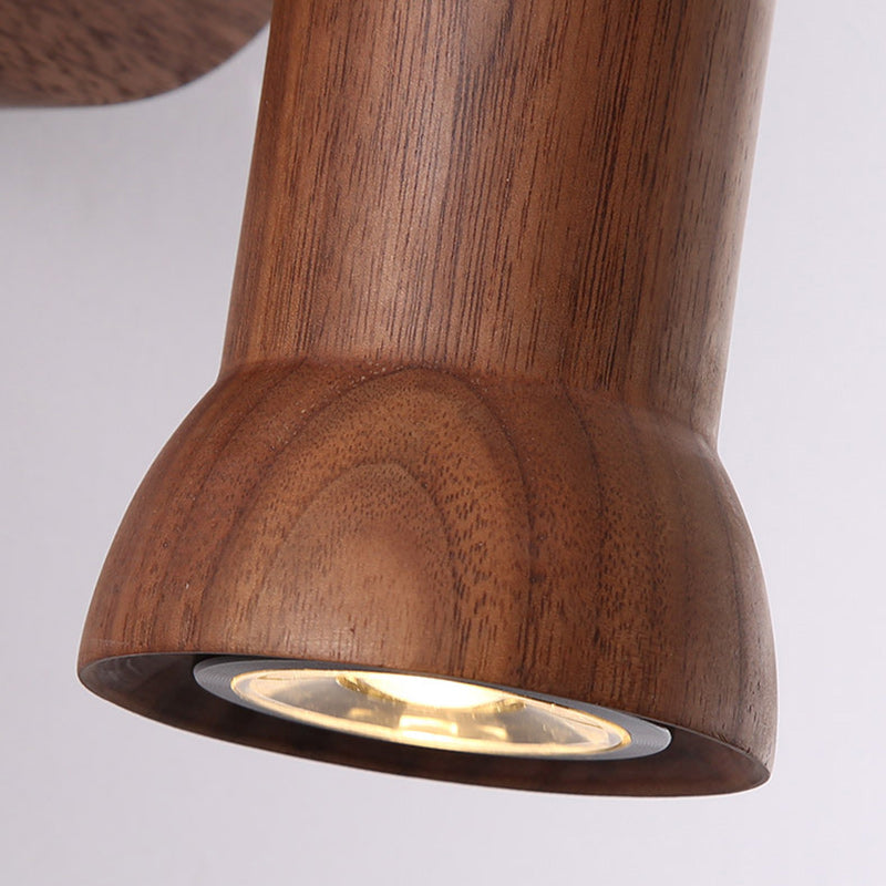 Traditional Japanese Cylindrical Flashlight Shape Copper Walnut Lampshade 1 - Light Wall Sconce Lamp For Living Room