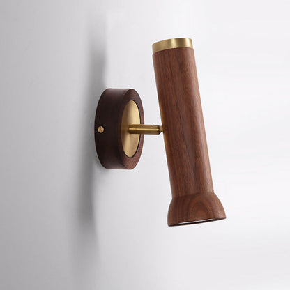 Traditional Japanese Cylindrical Flashlight Shape Copper Walnut Lampshade 1 - Light Wall Sconce Lamp For Living Room