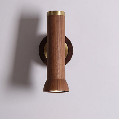 Traditional Japanese Cylindrical Flashlight Shape Copper Walnut Lampshade 1 - Light Wall Sconce Lamp For Living Room