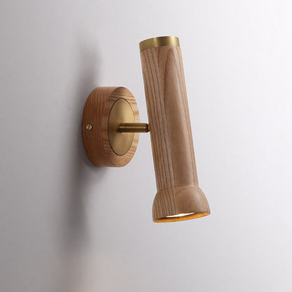 Traditional Japanese Cylindrical Flashlight Shape Copper Walnut Lampshade 1 - Light Wall Sconce Lamp For Living Room