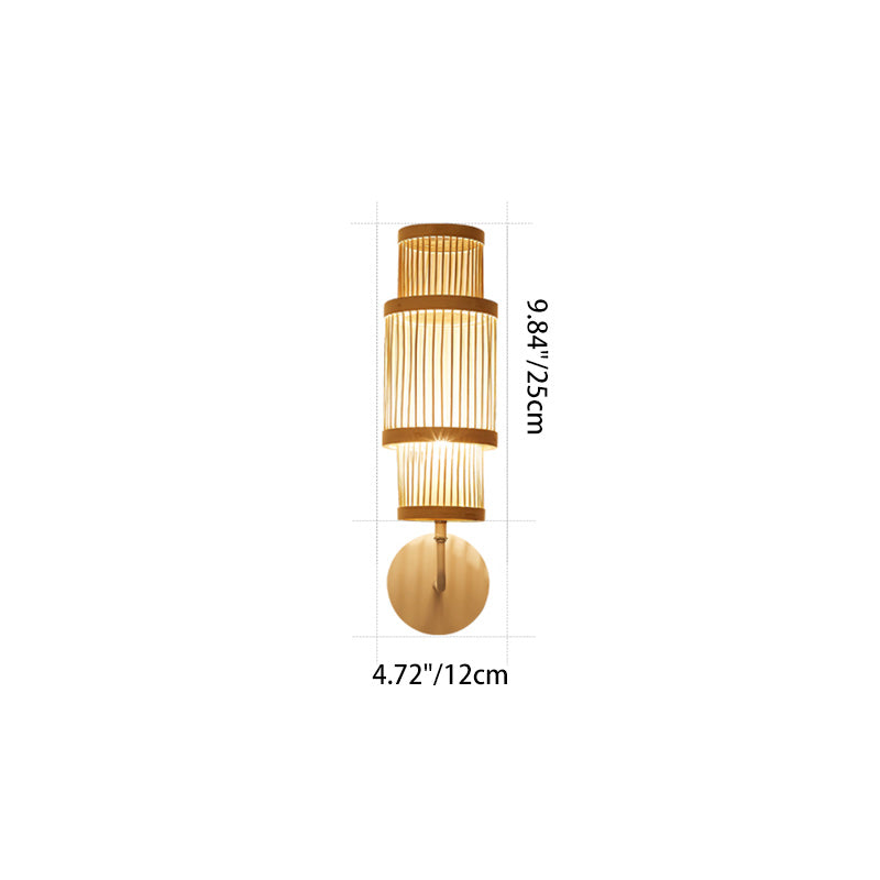 Traditional Japanese Cylindrical Bamboo Lampshade 1 - Light Wall Sconce Lamp For Dining Room