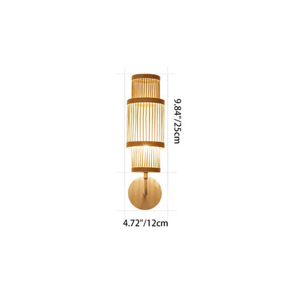 Traditional Japanese Cylindrical Bamboo Lampshade 1 - Light Wall Sconce Lamp For Dining Room