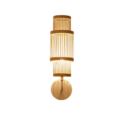 Traditional Japanese Cylindrical Bamboo Lampshade 1 - Light Wall Sconce Lamp For Dining Room