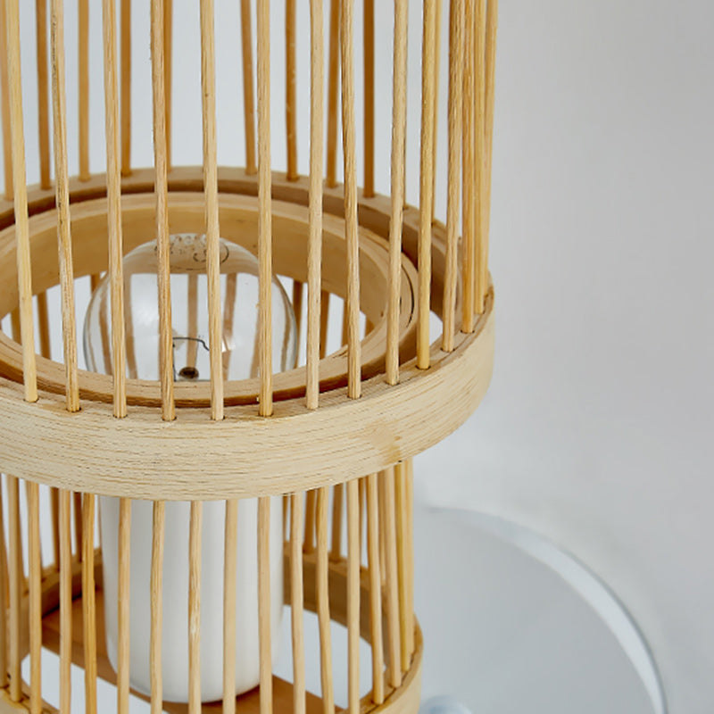 Traditional Japanese Cylindrical Bamboo Lampshade 1 - Light Wall Sconce Lamp For Dining Room