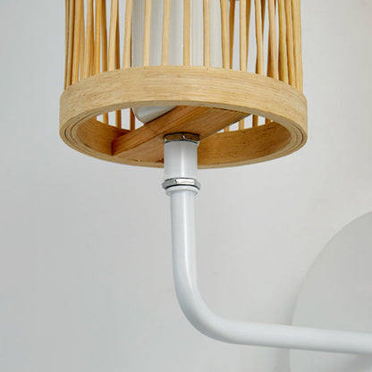 Traditional Japanese Cylindrical Bamboo Lampshade 1 - Light Wall Sconce Lamp For Dining Room