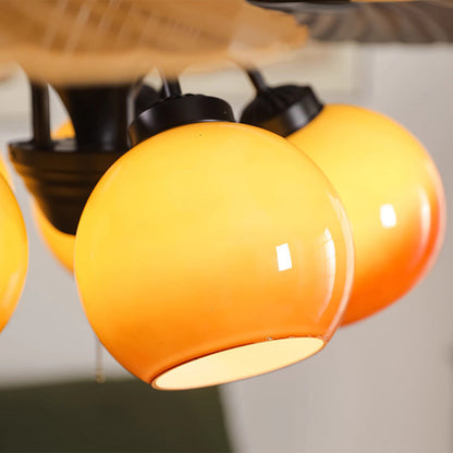 Traditional French Banana Leaves ABS Fan Round Glass Lampshade Iron 5 - Light Downrods Ceiling Fan Light For Living Room