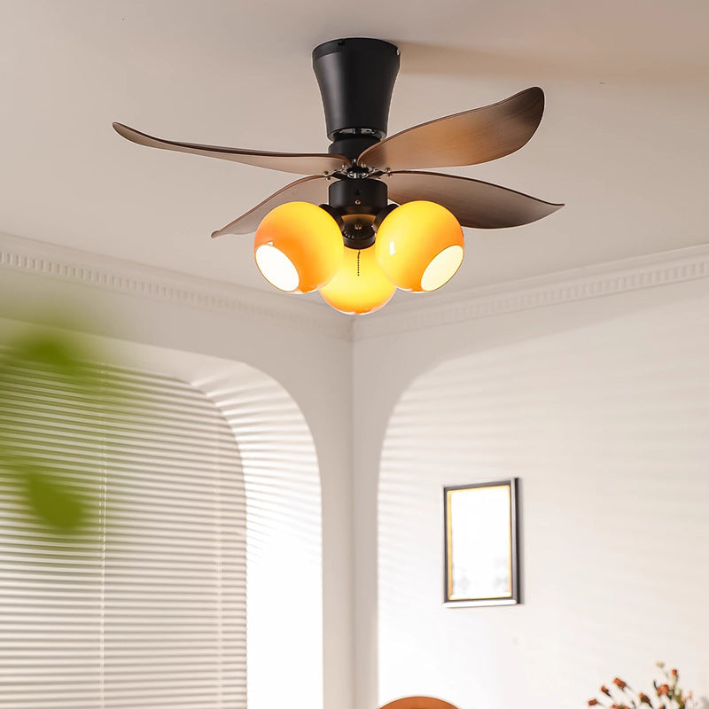 Traditional French Four ABS Fan Round Glass Lampshade Iron 3 - Light Downrods Ceiling Fan Light For Living Room