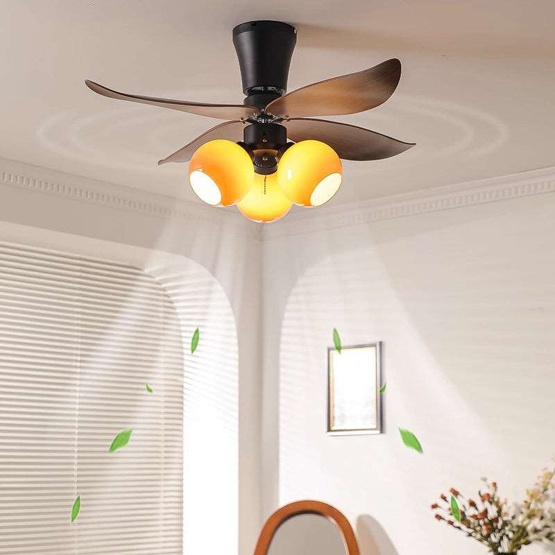 Traditional French Four ABS Fan Round Glass Lampshade Iron 3 - Light Downrods Ceiling Fan Light For Living Room
