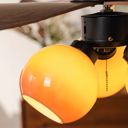 Traditional French Four ABS Fan Round Glass Lampshade Iron 3 - Light Downrods Ceiling Fan Light For Living Room