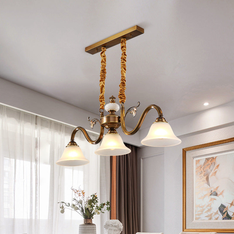 Contemporary Nordic Morning Glory Glass Lampshade Copper Jade 3 - Light Chandelier For Dining Room